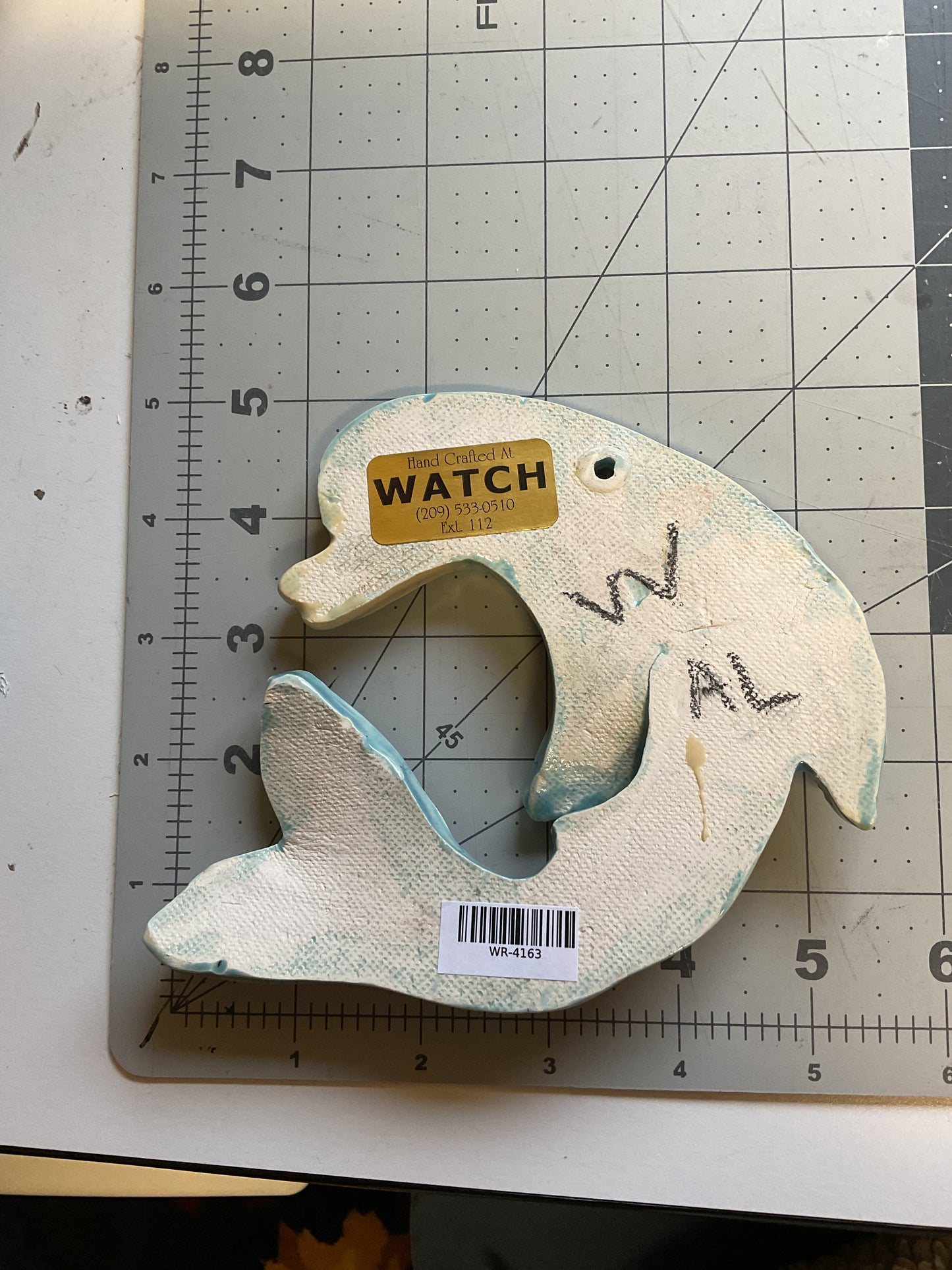 Ceramic Arts Handmade Clay Crafts Glazed Dolphin 5-inch by 6-inch made by Audrey Love and Anonymous 4163