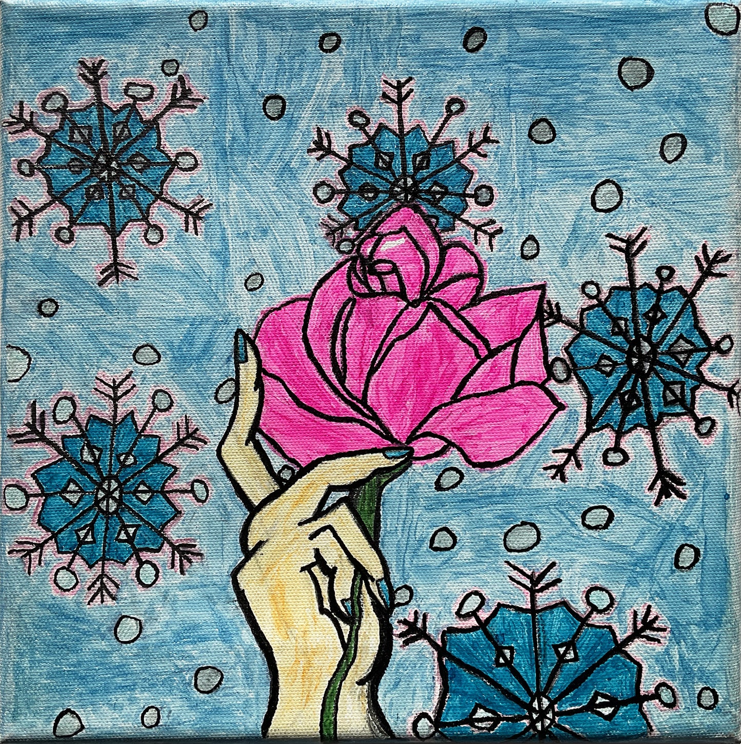 Acrylic Painting on Stretched Canvas Original Fine Art 10-inch x 10-inch Rose by Kassadie Kasperson