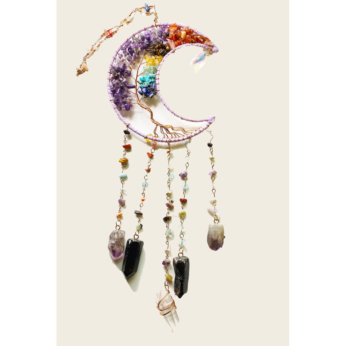 Moon Dreamcatcher with Gemstones and Copper Tree of Life Gemstone Wall Hanging made by Lukas Miller