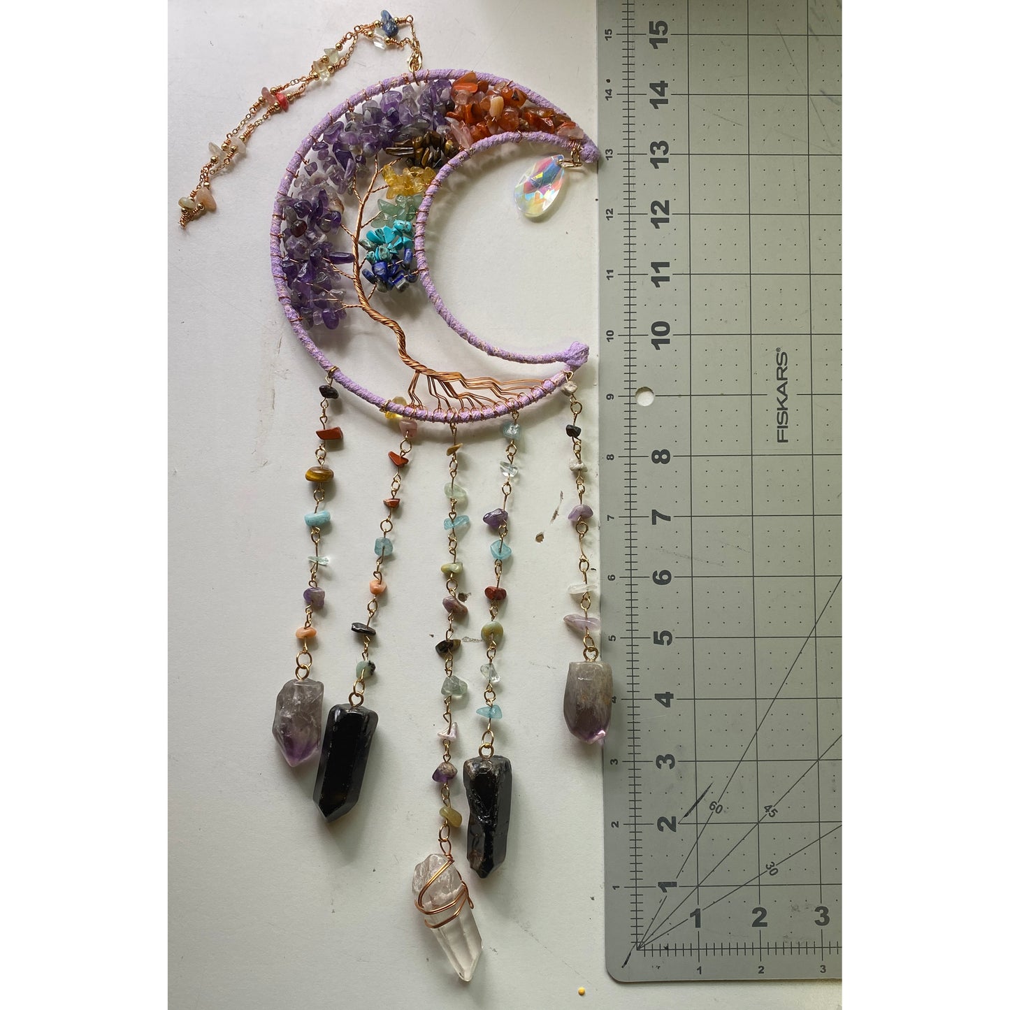 Moon Dreamcatcher with Gemstones and Copper Tree of Life Gemstone Wall Hanging made by Lukas Miller