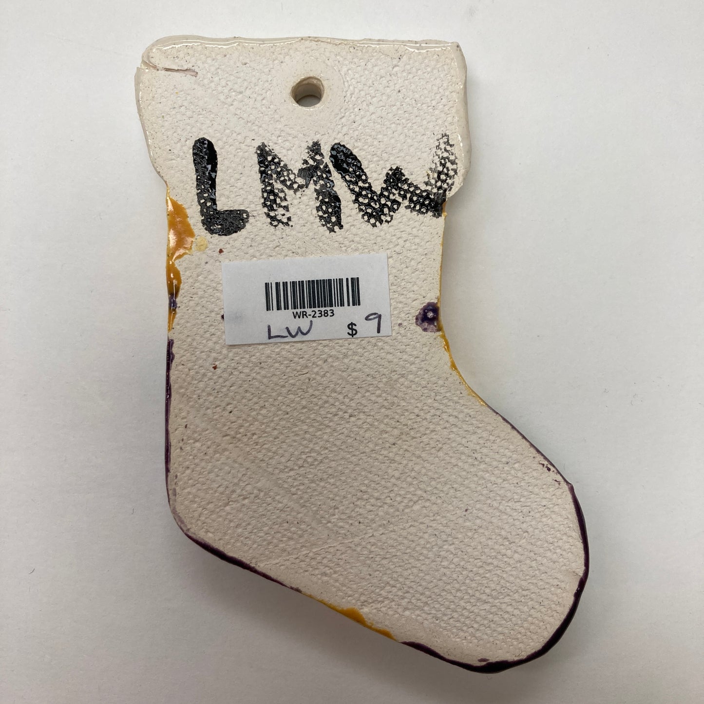 WATCH Resources Art Guild - Ceramic Arts Handmade Clay Crafts 4-inch x 3-inch Glazed Christmas Stocking made by Lisa Uptain