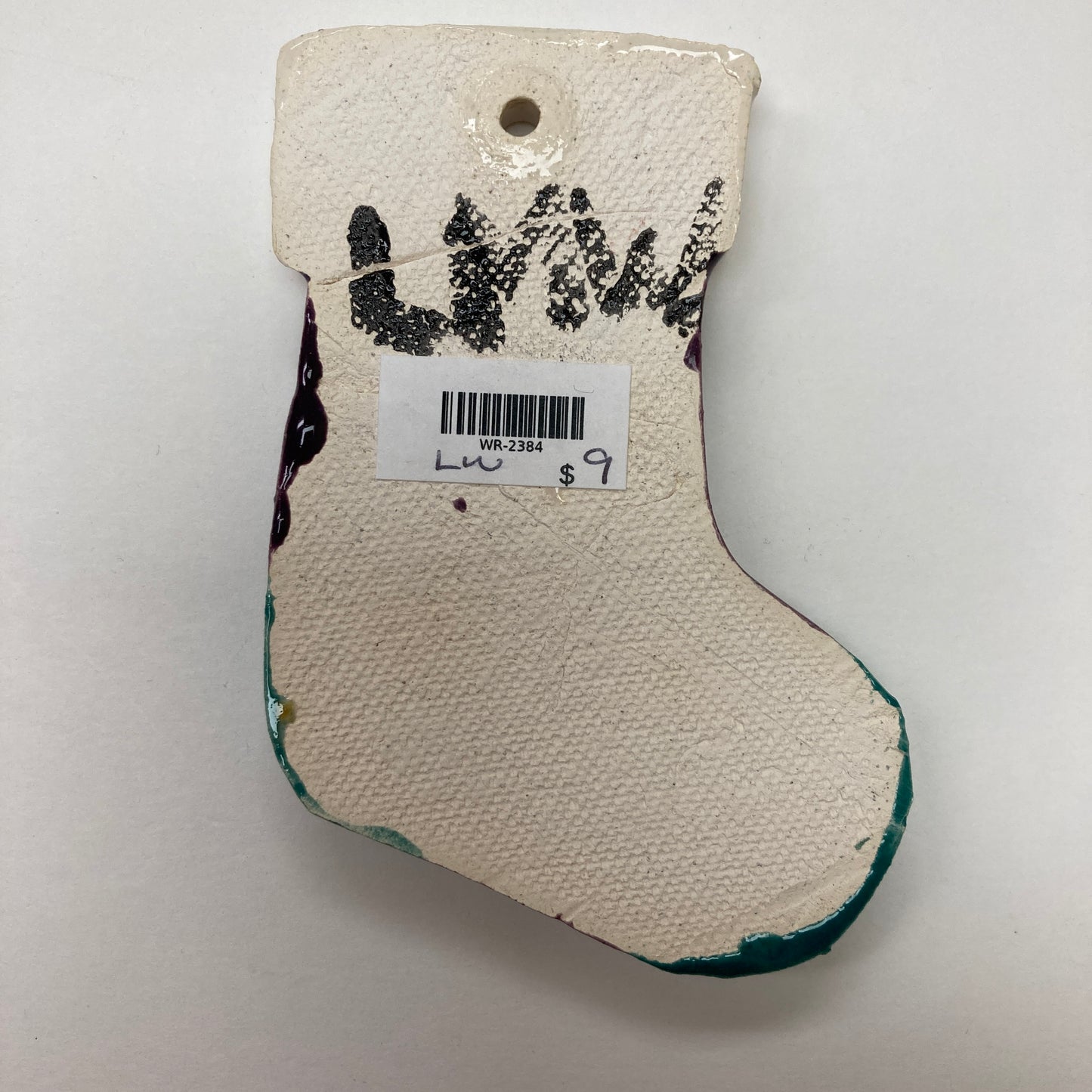 WATCH Resources Art Guild - Ceramic Arts Handmade Clay Crafts 4-inch x 3-inch Glazed Christmas Stocking made by Lisa Uptain