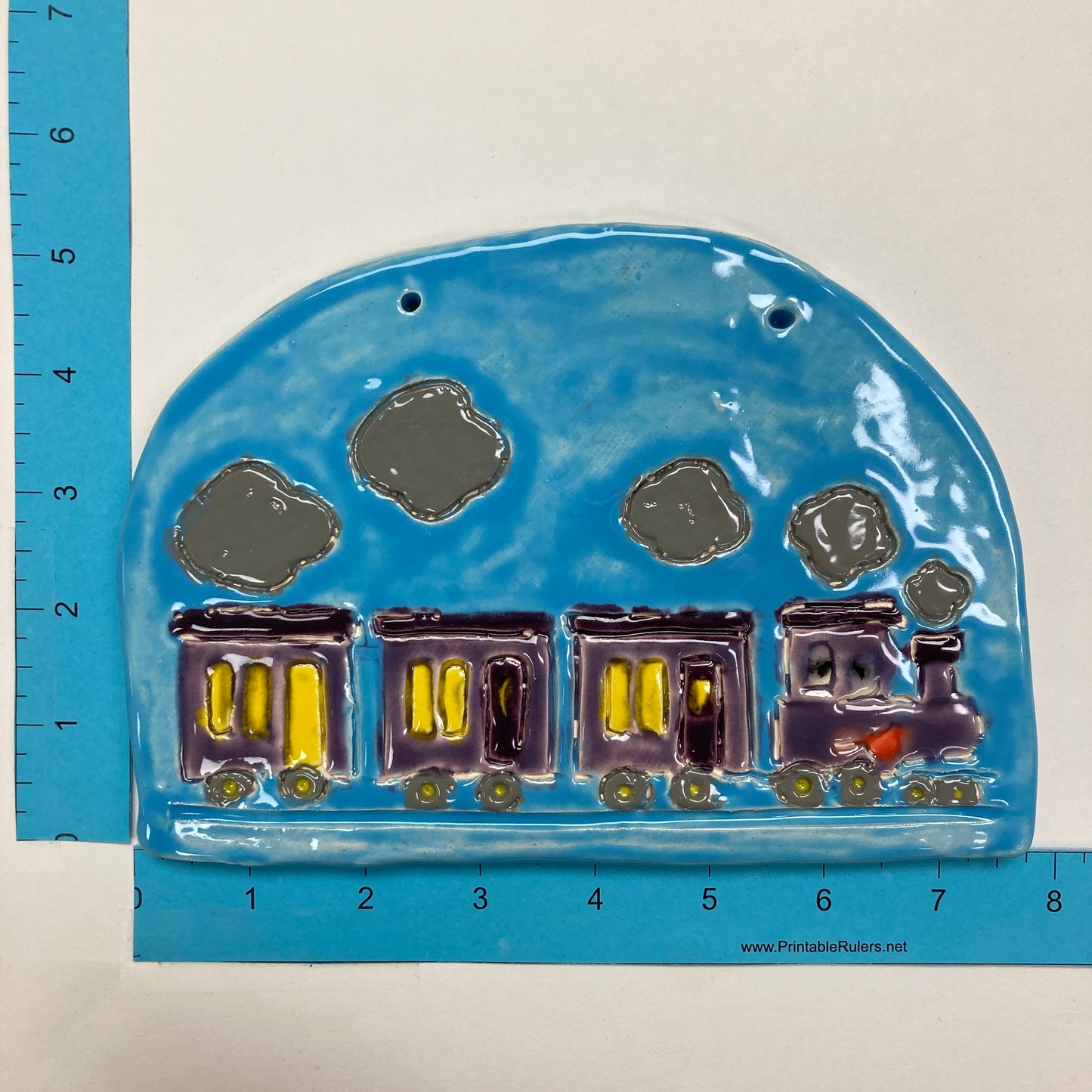 WATCH Resources Art Guild - Ceramic Arts Handmade Clay Crafts 8-inch x 5-inch Glazed Train made by Lisa Uptain