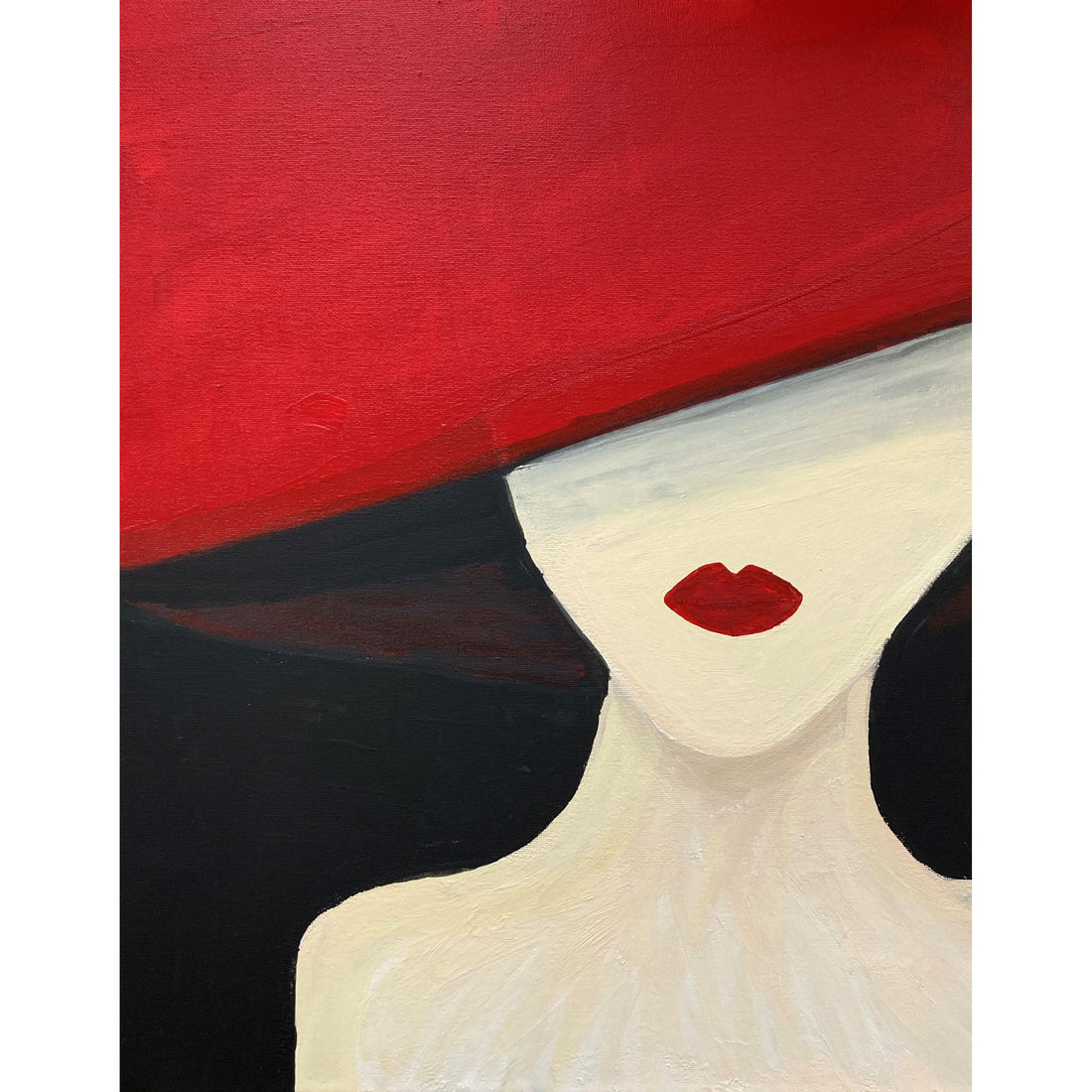 Acrylic Paint on Stretched Canvas, 20 x 16 Original Fine Art, Lady in the Red Hat by Hailey Swank WR-1860