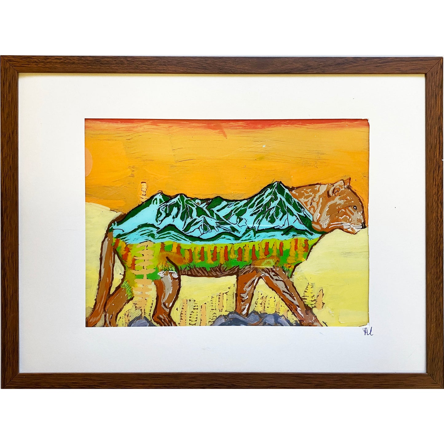 13x17 Framed Acrylic Cougar Painting on Acrylic by Amanda Ide – Original Fine Art