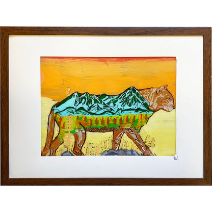 13x17 Framed Acrylic Cougar Painting on Acrylic by Amanda Ide – Original Fine Art