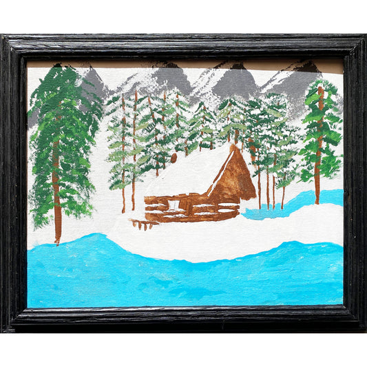 14 x 17 Framed Acrylic Snowy House Painting on Stretched Canvas by Terry Ogletree – Original Fine Art