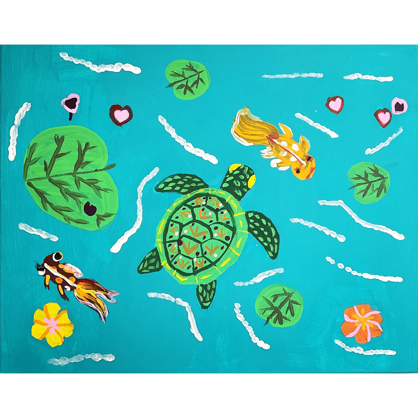 16x20 Acrylic Fish and Turtle Painting on Stretched Canvas by Lisa Uptain 4708
