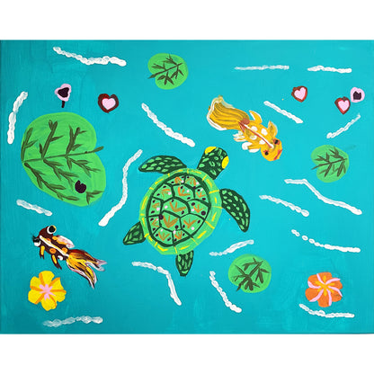 16x20 Acrylic Fish and Turtle Painting on Stretched Canvas by Lisa Uptain 4708