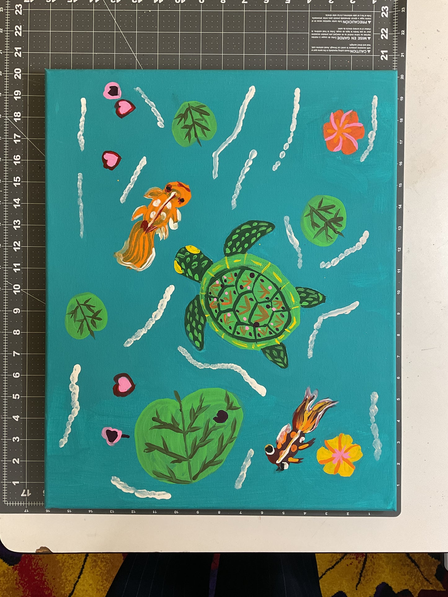 16x20 Acrylic Fish and Turtle Painting on Stretched Canvas by Lisa Uptain 4708
