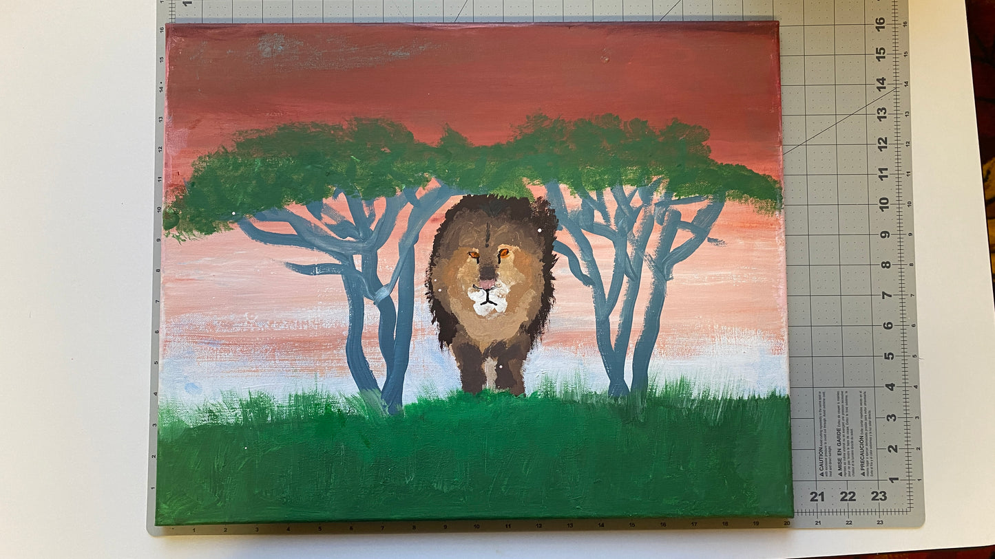 16x20 Acrylic Lion Painting on Stretched Canvas by Andy Crowe – Original Fine Art