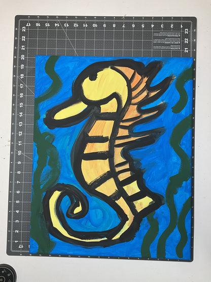 16x20 Acrylic Seahorse Painting on Stretched Canvas by Emily Knoles 4682