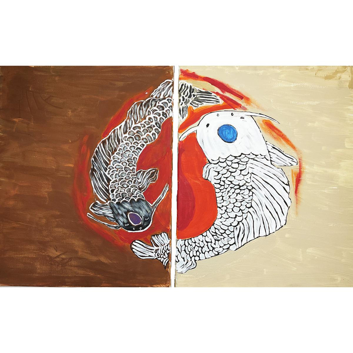 16x20 Set of Two Acrylic Koi Paintings on Stretched Canvas by Mandy Ide 4837