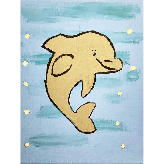 8x10 Acrylic Dolphin Painting on Stretched Canvas by Kourtney Alcantara 4656