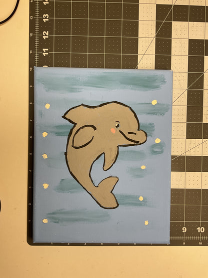 WATCH Resources Art Guild - 8x10 Acrylic Dolphin Painting on Stretched Canvas by Kourtney Alcantara 4656