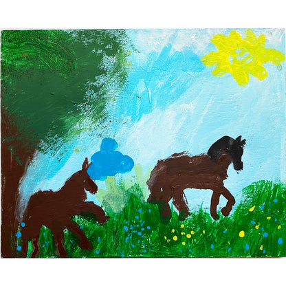 8x10 Acrylic Horse Family Painting on Wood Board by Terry Morrow – Original Fine Art