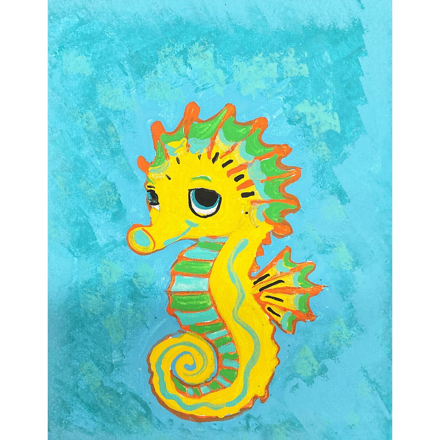 8x10 Acrylic Seahorse Painting on Stretched Canvas by Lisa Uptain 4681