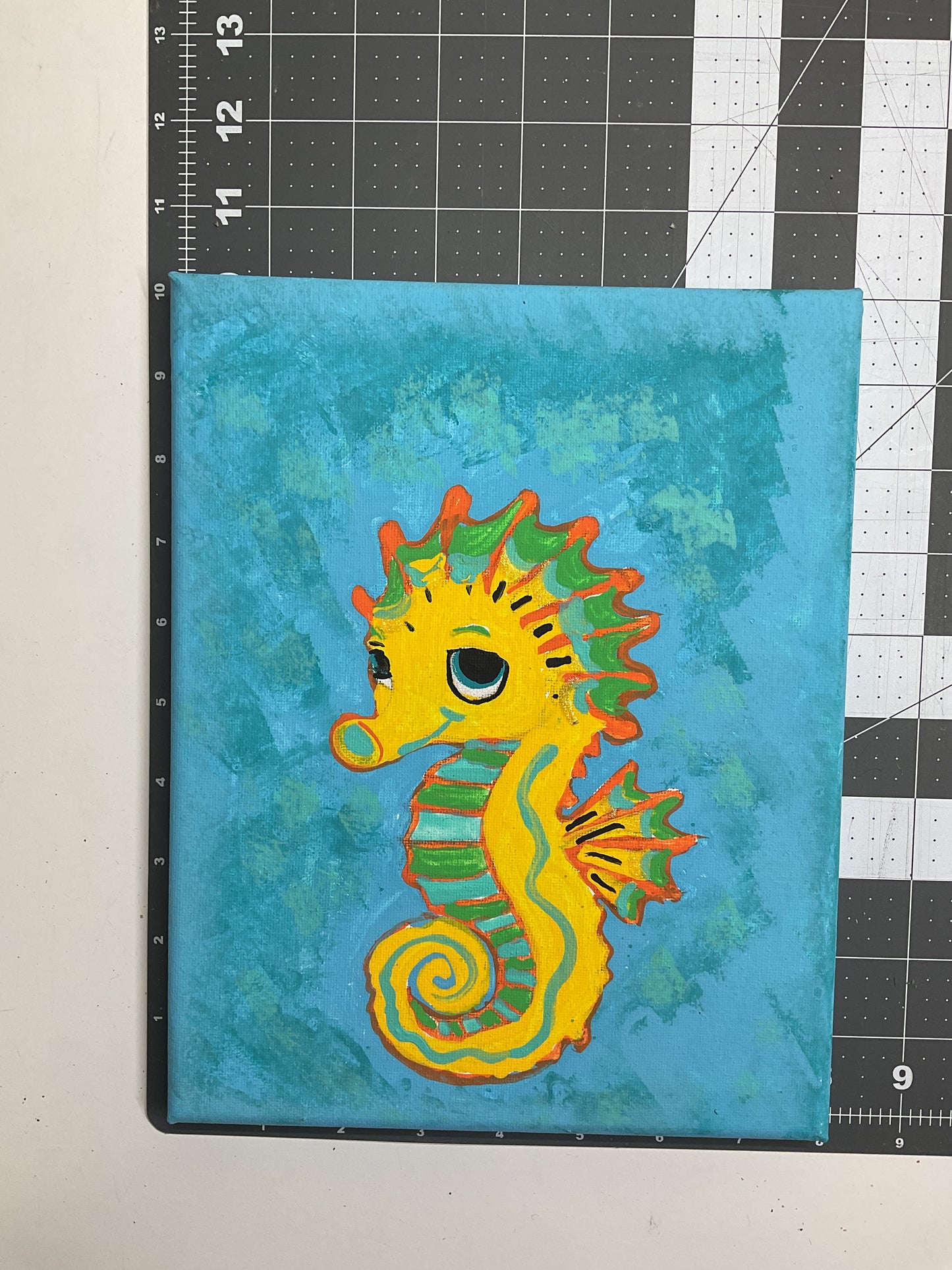 8x10 Acrylic Seahorse Painting on Stretched Canvas by Lisa Uptain 4681