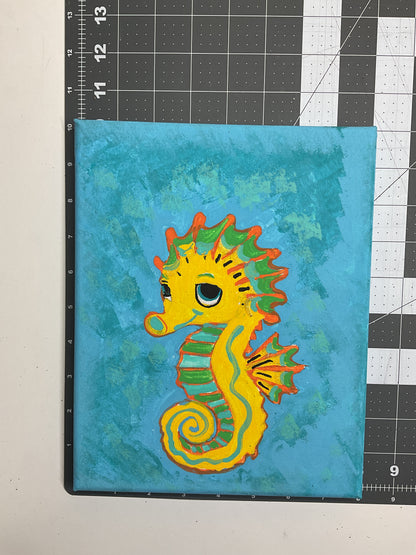 8x10 Acrylic Seahorse Painting on Stretched Canvas by Lisa Uptain 4681