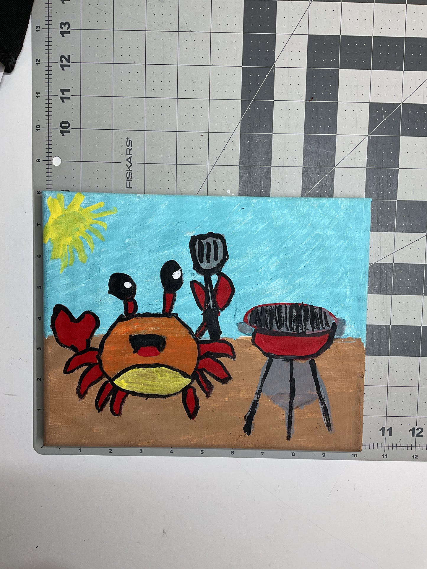 WATCH Resources Art Guild - Acrylic Painting on Stretched Canvas Original Fine Art 10-inch x 8-inch Crab Grilling by Cord Watson 4649