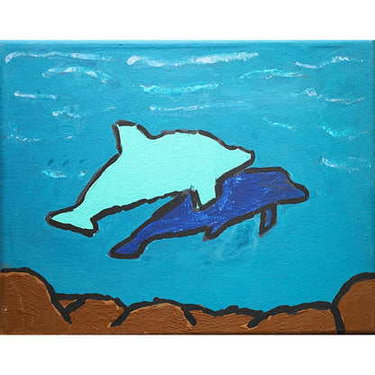 Acrylic Painting on Stretched Canvas Original Fine Art 10-inch x 8-inch Dolphins by Terry Morrow
