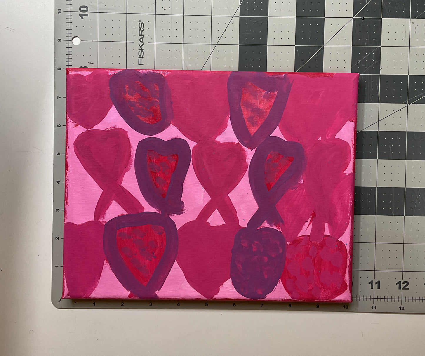 WATCH Resources Art Guild - Acrylic Painting on Stretched Canvas Original Fine Art 10-inch x 8-inch Hearts by Morgan Fox 4546