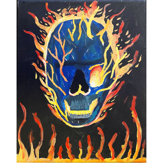Acrylic Painting on Stretched Canvas Original Fine Art 10-inch x 8-inch Skull by Daniella Messamore and Monty Chu