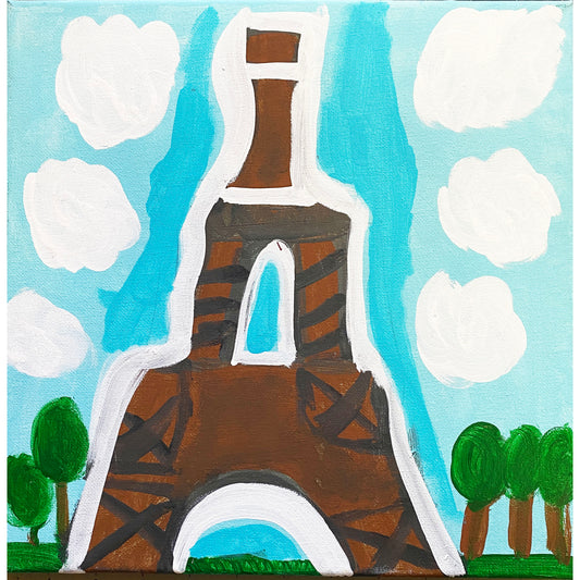 Acrylic Painting on Stretched Canvas Original Fine Art 12-inch x 12-inch Eiffel Tower by Emily Knoles