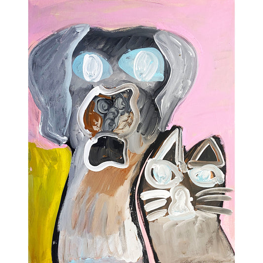 Acrylic Painting on Stretched Canvas Original Fine Art 20-inch x 16-inch Dog Cat by Emily Knoles