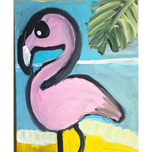 Acrylic Painting on Stretched Canvas Original Fine Art 20-inch x 16-inch Flamingo by Emily Knoles