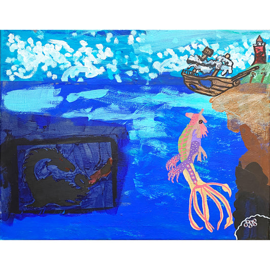 Acrylic Painting on Stretched Canvas Original Fine Art 20-inch x 16-inch Leviathan by Jeffrey Kohler-Crowe and Lukas Miller