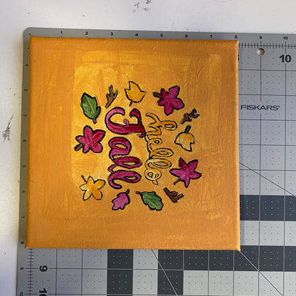 Acrylic Painting on Stretched Canvas Original Fine Art 8-inch x 8-inch Hello Fall by Kourtney Alcantara