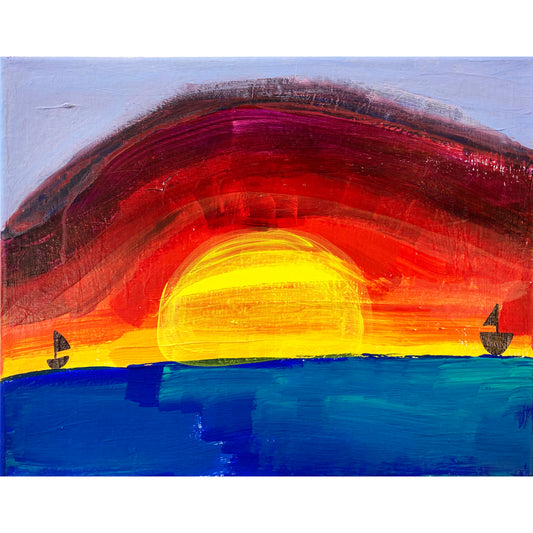 Acrylic Paint on Stretched Canvas, 14 x 11 Original Fine Art, Sunset by Alec Lopez