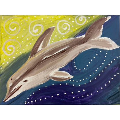 Acrylic Paint on Stretched Canvas, 16 x 12 Original Fine Art, Dolphin made by Terry Morrow