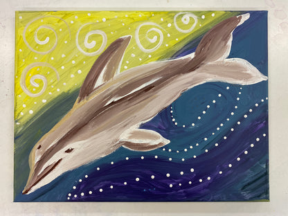 Acrylic Paint on Stretched Canvas, 16 x 12 Original Fine Art, Dolphin made by Terry Morrow