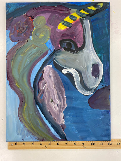 Acrylic Paint on Stretched Canvas, 16 x 12 Original Fine Art, Unicorn made by Emily Knoles