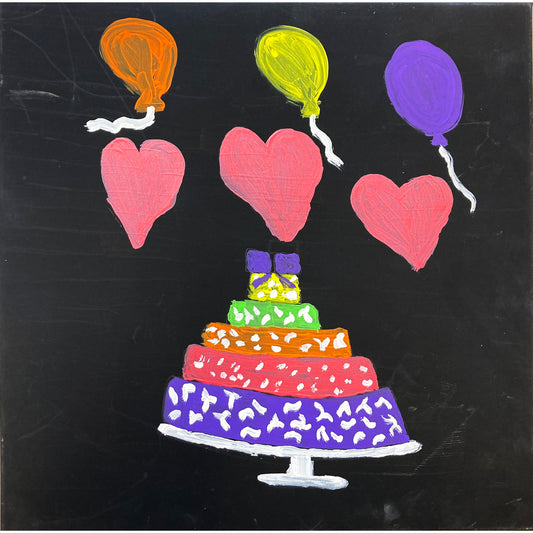 Acrylic Paint on Stretched Canvas, 18 x 18 Original Fine Art, Birthday Cake Party made by Jim Wilbanks