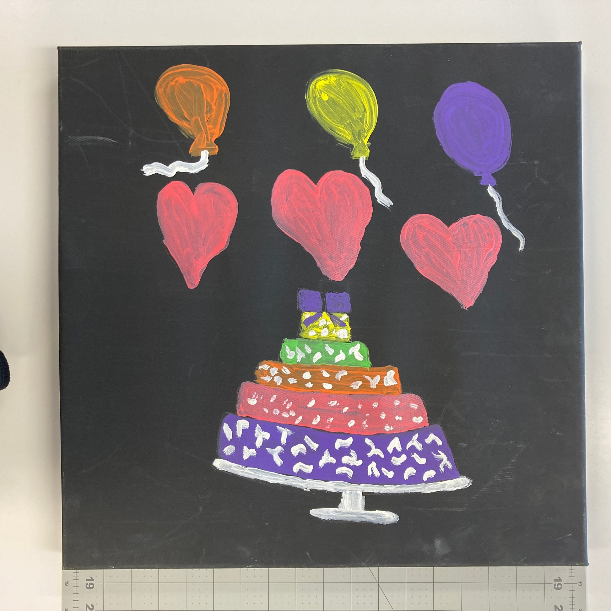 WATCH Resources Art Guild - Acrylic Paint on Stretched Canvas, 18 x 18 Original Fine Art, Birthday Cake Party made by Jim Wilbanks