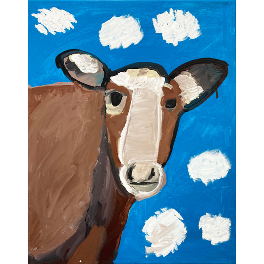 Acrylic Paint on Stretched Canvas, 20 x 16 Original Fine Art, Cow made by Emily Knoles