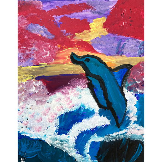 Acrylic Paint on Stretched Canvas, 20 x 16 Original Fine Art, Dolphin made by Emily Knoles