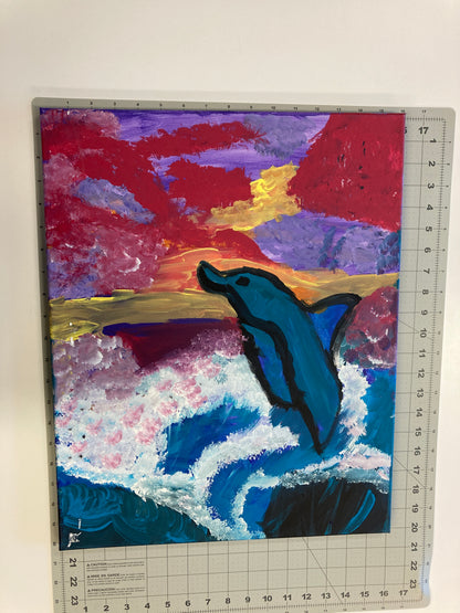 WATCH Resources Art Guild - Acrylic Paint on Stretched Canvas, 20 x 16 Original Fine Art, Dolphin made by Emily Knoles