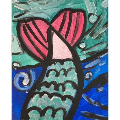 Acrylic Paint on Stretched Canvas, 20 x 16 Original Fine Art, Mermaid Tail made by Emily Knoles