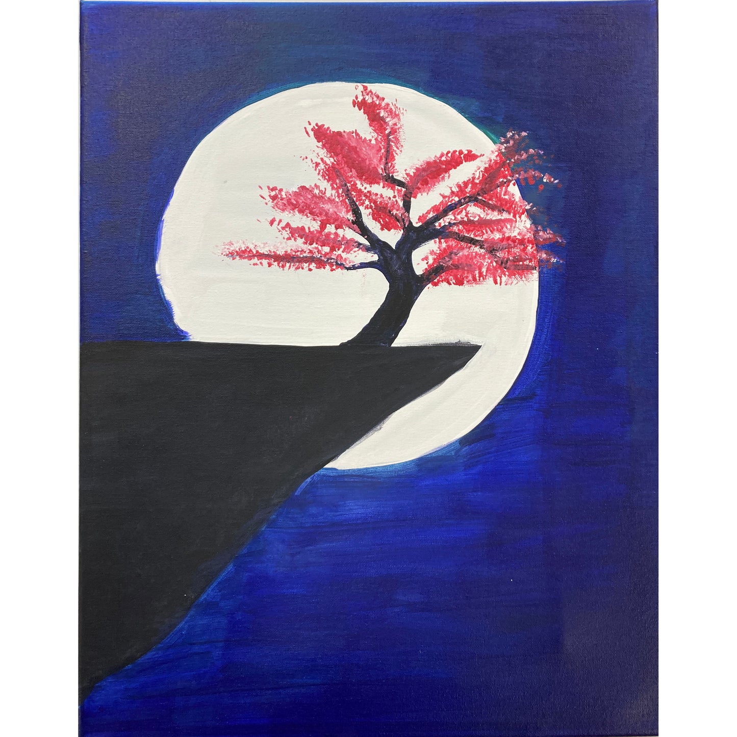 Acrylic Paint on Stretched Canvas, 20 x 16 Original Fine Art, Moonlight Cherry Blossom made by Alec Lopez