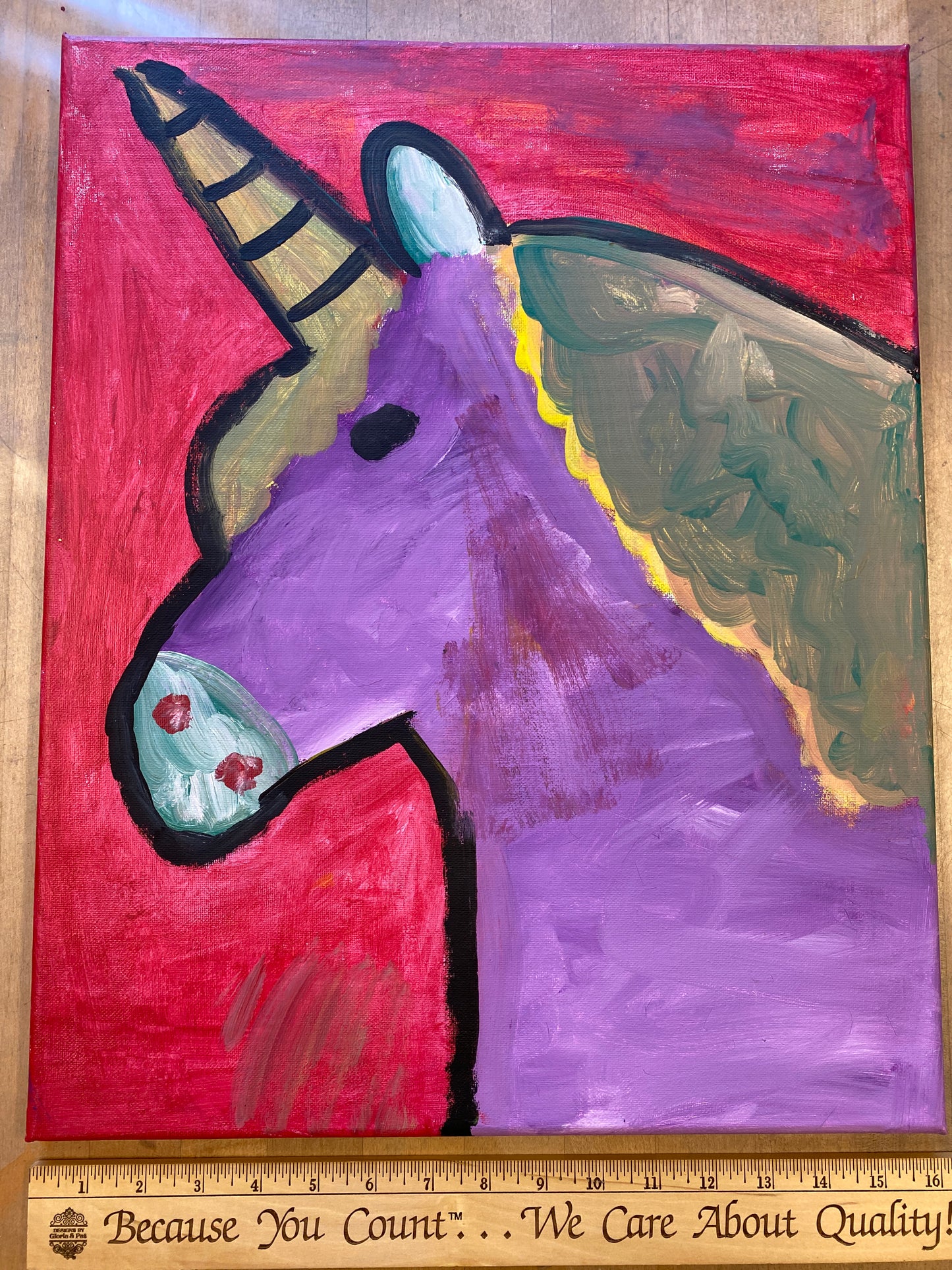 Acrylic Paint on Stretched Canvas, 20 x 16 Original Fine Art, Unicorn made by Emily Knoles