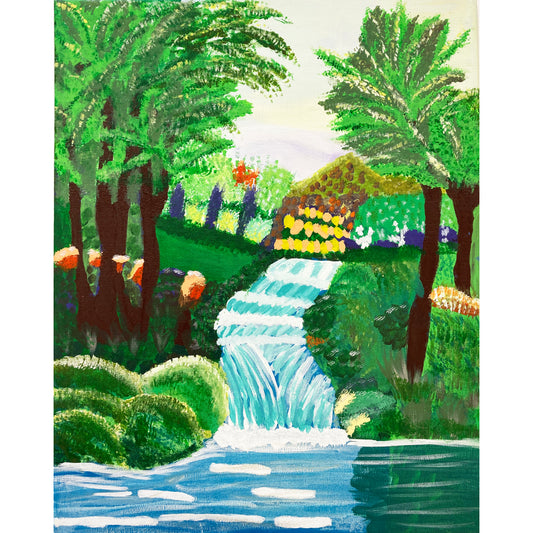 Acrylic Paint on Stretched Canvas, 20 x 16 Original Fine Art, Waterfall made by Izzy Terry