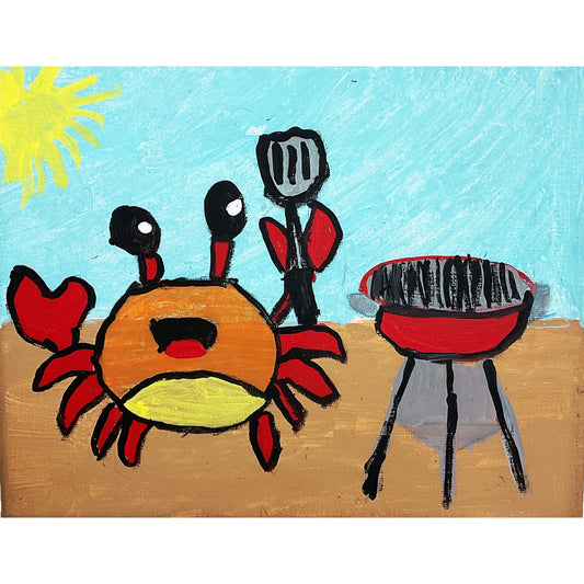 Acrylic Painting on Stretched Canvas Original Fine Art 10-inch x 8-inch Crab Grilling by Cord Watson 4649