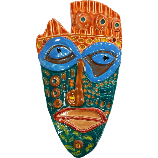Ceramic Arts Handmade Clay Crafts 10-inch x 5.5-inch Glazed Mask by Izzy Terry