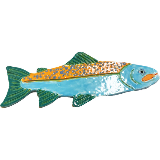 Ceramic Arts Handmade Clay Crafts 11-inch x 3.5-inch Glazed Fish by Lisa Uptain and Perry Miller