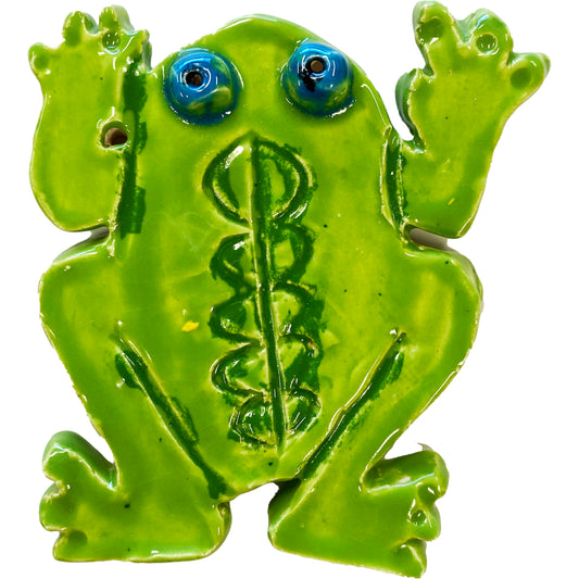 Ceramic Arts Handmade Clay Crafts 4-inch x 3.5-inch Glazed Frog by Janice Stephens
