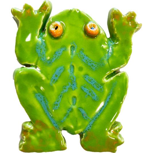 WATCH Resources Art Guild - Ceramic Arts Handmade Clay Crafts 4-inch x 3.5-inch Glazed Frog made by Terri Smith